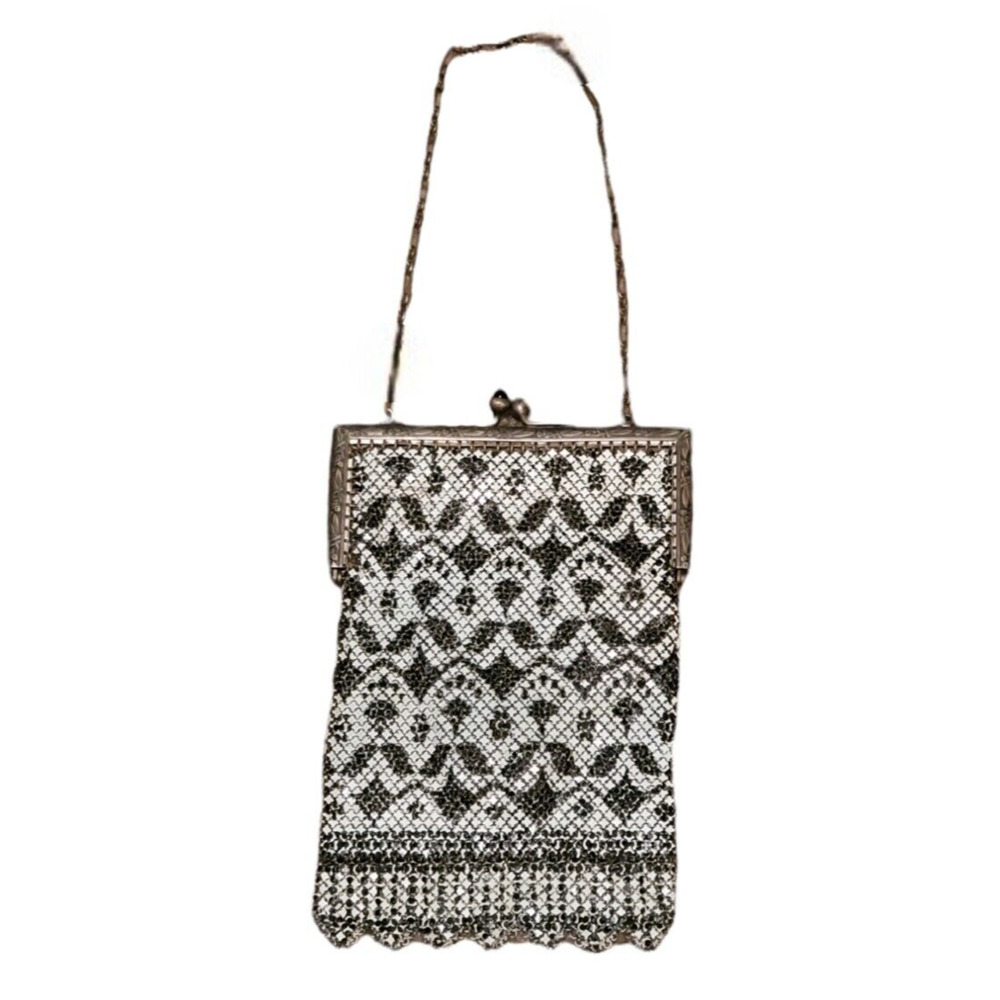 Vtg Mandalian Mfg Co Mesh Flapper Purse Art Deco Geometric Enamel USA READ